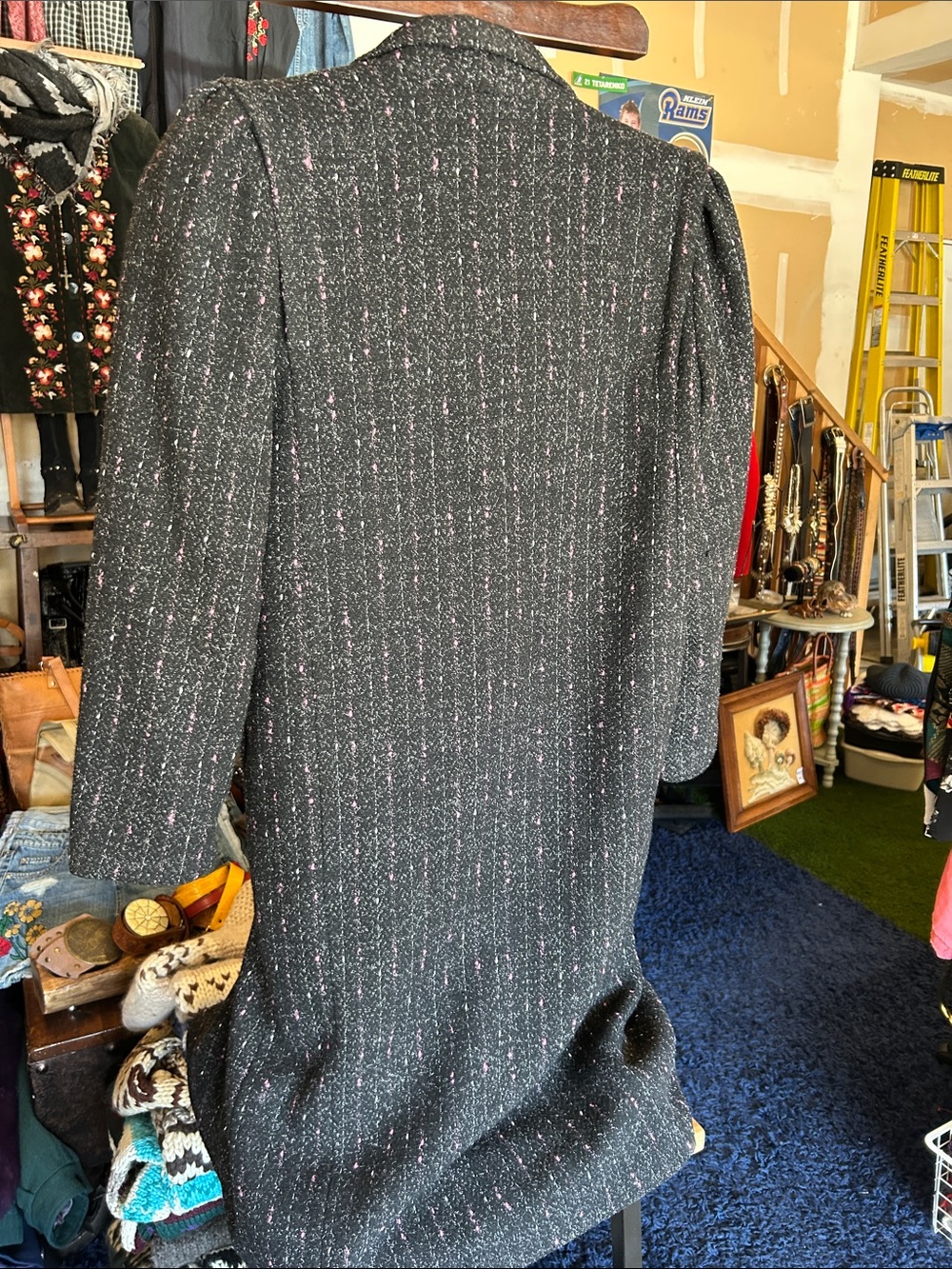 Vintage New York Girl Black/Pink Tweed Double-Breasted Women's Coat - Picture 8 of 14